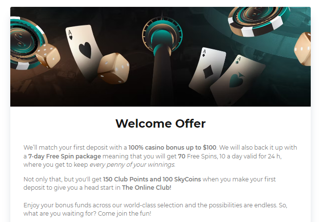 image shows the welcome offer on skycity