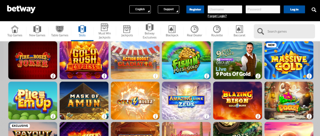 betway casino slots on the website