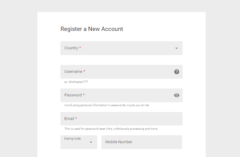 the signup process on mummy's gold casino
