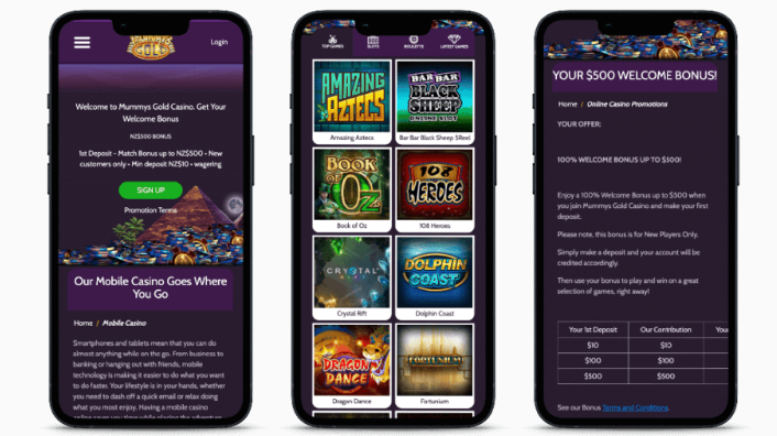 how mummy's gold casino looks on mobile