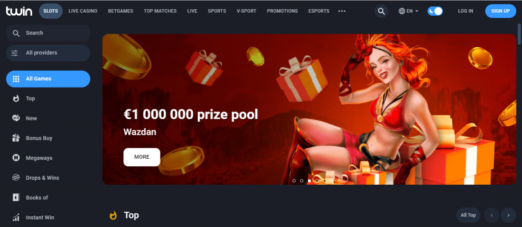 the main page of twin casino